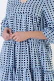 Pale Blue Spot Tiered Smock Dress
