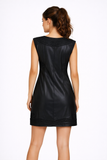 Faux Leather Embroidered Shift Mini Dress