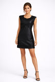 Faux Leather Embroidered Shift Mini Dress