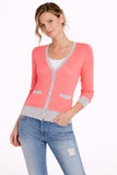 Contrast Trim V-Neck Button Cardigan