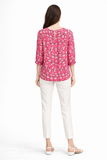Abstract Print 3/4 Sleeve Blouse with Notch Neck
