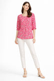 Abstract Print 3/4 Sleeve Blouse with Notch Neck