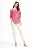 Abstract Print 3/4 Sleeve Blouse with Notch Neck