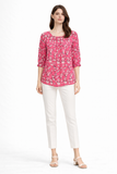 Abstract Print 3/4 Sleeve Blouse with Notch Neck
