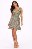 Floral Print Frill Wrap Mini Dress