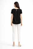Floral Print Short Sleeve Top with Contrast Black Sleeves