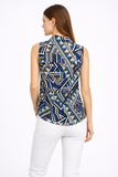 Geometric Print Sleeveless Shirt with Collar