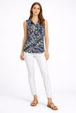 Geometric Print Sleeveless Shirt with Collar