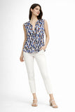 Abstract Print Sleeveless V-Neck Blouse