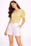 Lace Collar Puff Sleeve Blouse