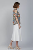 Printed Cold Shoulder Tie-Strap Top
