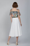 Printed Cold Shoulder Tie-Strap Top