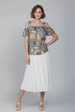 Printed Cold Shoulder Tie-Strap Top
