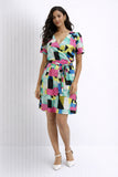 Abstract Print Faux Wrap Tie Dress
