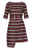 Striped Faux Wrap Mini Dress with Belt