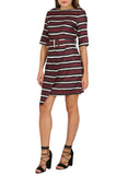 Striped Faux Wrap Mini Dress with Belt