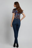 Floral Print Short Sleeve Top With Contrast Shoulders
