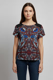 Floral Print Short Sleeve Top With Contrast Shoulders