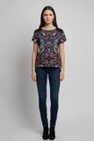 Floral Print Short Sleeve Top With Contrast Shoulders