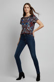 Floral Print Short Sleeve Top With Contrast Shoulders