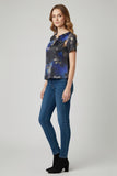Floral Print Short Sleeve Satin Top