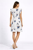 Bird Print Flutter Sleeve Shift Dress