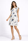Bird Print Flutter Sleeve Shift Dress