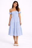 Off Shoulder Shirred Tiered Maxi Dress