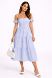 Off Shoulder Shirred Tiered Maxi Dress