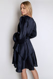 Full Sleeve Satin Dress with Ruffle Details