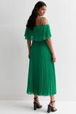 Pleated Bardot Midaxi Dress