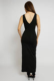 Chic Black V-Neck Front Slit Maxi Dress