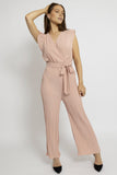 Pleated Wrap Front Jumpsuit With Tie-Waist