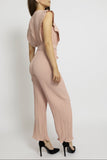Pleated Wrap Front Jumpsuit With Tie-Waist