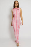 Textured Pink Maxi Dress with Ruffled Scoop Back