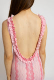 Textured Pink Maxi Dress with Ruffled Scoop Back