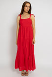 Breezy Red Tiered Sundress With Tie Straps