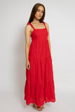 Breezy Red Tiered Sundress With Tie Straps