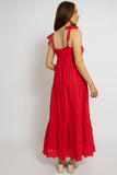Breezy Red Tiered Sundress With Tie Straps