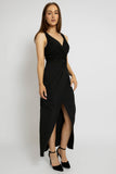 Chic Black V-Neck Front Slit Maxi Dress