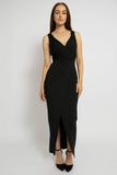 Chic Black V-Neck Front Slit Maxi Dress