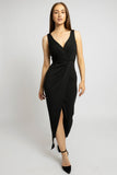 Chic Black V-Neck Front Slit Maxi Dress