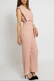 Pleated Wrap Front Jumpsuit With Tie-Waist