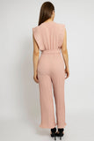 Pleated Wrap Front Jumpsuit With Tie-Waist