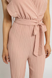Pleated Wrap Front Jumpsuit With Tie-Waist