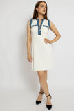 Chic Sleeveless Dress with Denim Trim
