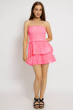 Pink Tie-Dye Smocked Tube Playsuit Dress