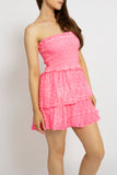 Pink Tie-Dye Smocked Tube Playsuit Dress