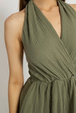 Olive Green Crinkled Halter Playsuit Dress