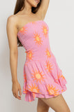 Sunny Print Smocked Playsuit Mini Dress